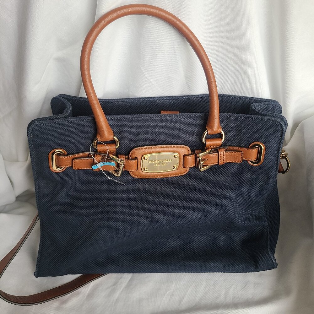 Michael Kors navy canvas shoulder bag